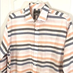 Thomas Dean Pastel Striped Long Sleeve Button Front Shirt Size XL